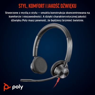 180. Poly Blackwire 3325 Stereo MS Teams Certified USB-C Headset +3.5mm Plug +USB-C/A Adapter 8X222AA
