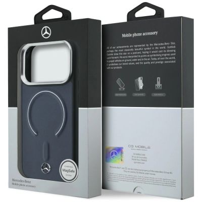 8. Mercedes Leather 3D MagSafe Case for iPhone 17 Pro - Navy Blue