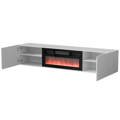 2. TULA TV cabinet 183x35x37 white matt + black fireplace