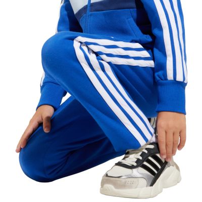 7. adidas Seasonal Essentials Tiberio 3-Stripes Fleece Tracksuit for Kids Blue JC7488