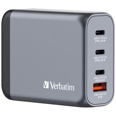 Verbatim GaN GNC-100 4-PORT 100W/USB A/C Mains Charger (EU/UK/US)