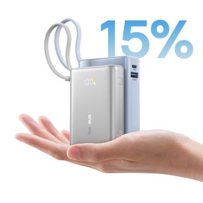 9. Baseus PicoGo 10000mAh 45W Powerbank with Digital Display and Built-in USB-C Cable - Titanium