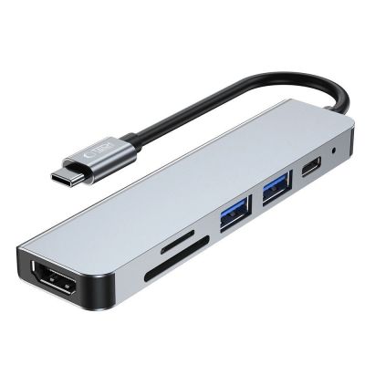 4. HUB Tech-Protect V4 6in1 USB-C - USB-A 3.0 / USB-A 2.0 / USB-C / HDMI / micro SD / TF / SD card reader - gray