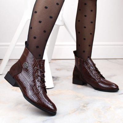 4. Filippo W PAW478B brown patent leather ankle boots with insulated crocodile skin