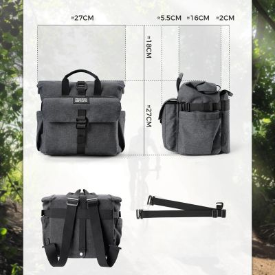 4. Rockbros H46 Backpack Saddlebag Handlebar Bag - Gray