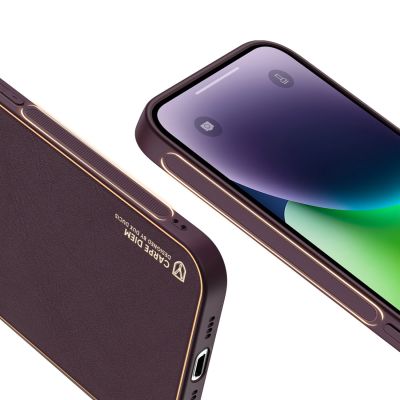 8. Dux Ducis Yolo iPhone 14 Plus case elegant purple faux leather cover