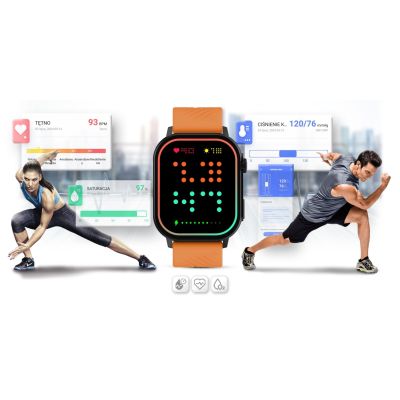 14. Gravity GT15-2 Smartwatch Orange Silicone Strap + Black Bracelet