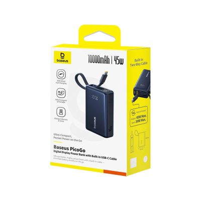 4. Baseus PicoGo 10000mAh 45W Power Bank with Digital Display and Built-in USB-C Cable - Black