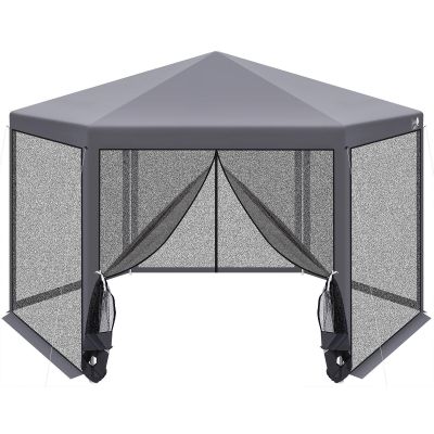 HEXAGONAL GARDEN PAVILION 2x2x2x2.5M WITH MOSQUITO NET, GRAY