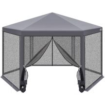 HEXAGONAL GARDEN PAVILION 2x2x2x2.5M WITH MOSQUITO NET, GRAY