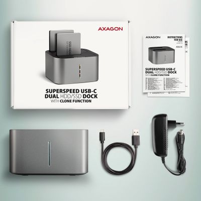 9. AXAGON ADSA-DC USB3.2 Gen1 Docking Station - 2x SATA 6G CLONE DUAL HDD ASMedia