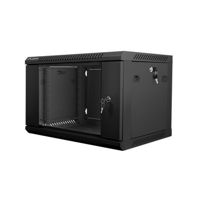 2. Lanberg WF01-6406-10B single-section lockable cabinet (6U; 368mm / 600mm / 450mm; wall-mounted; Glass; 19''; black)