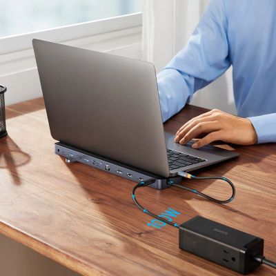 7. Baseus EliteJoy Gen2 Universal 12-in-1 USB HUB with 25cm USB-C Cable, Notebook Stand, USB-A / USB-C / DP / HDMI / SD / TF / RJ45 / 3.5mm Jack / PD 100W Gray (WKSX030213)