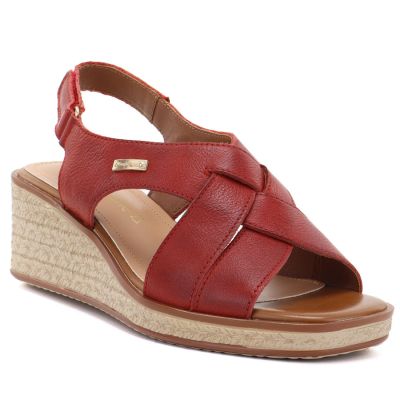 Sergio Leone SK297 Burgundy Women's Leather Wedge Sandals