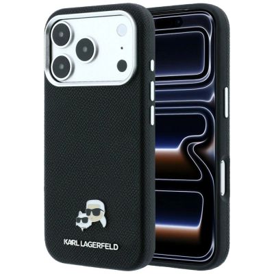 Karl Lagerfeld Grained Heads Metal MagSafe Case for iPhone 17 Pro Max / 18 Pro Max - Black