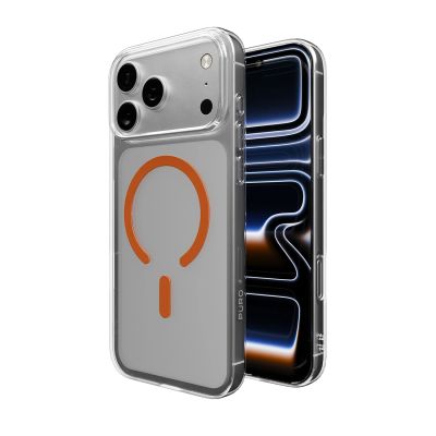 8. Puro Lite Mag TPU+PC Case Compatible with MagSafe for iPhone 17 Pro Max - Transparent with Orange Ring