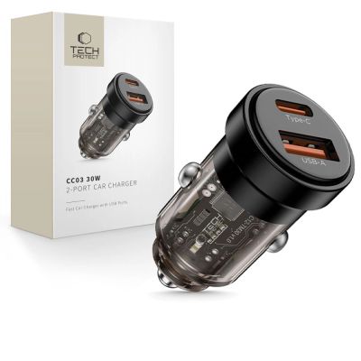 Tech-Protect CC03 30W 2-Port USB-A / USB-C Car Charger - Black