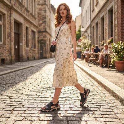 7. Comfortable women's black platform sandals Rieker 66241-00