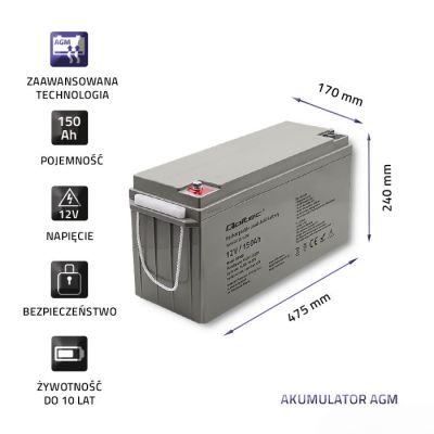 4. QOLTEC AGM BATTERY 12V | 150AH | MAX.2250A