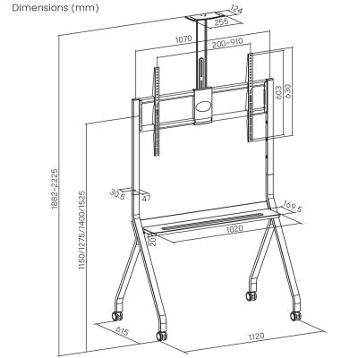 18. MACLEAN TV STAND / TROLLEY, CAMERA SHELF, ON WHEELS, 55-100", MAX. LOAD 120KG/10KG SHELF, MAX. VESA 900X600 MC-114