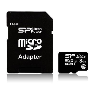 Silicon Power microSDHC Elite 8GB CL10 UHS-1 (U1) memory card + microSD-SD ADAPTER (SP008GBSTHBU1V10SP)