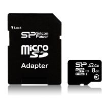 Silicon Power microSDHC Elite 8GB CL10 UHS-1 (U1) memory card + microSD-SD ADAPTER (SP008GBSTHBU1V10SP)