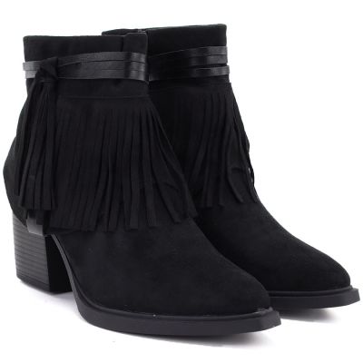 8. Women's cowboy boots with fringes, insulated, black M.Daszyński