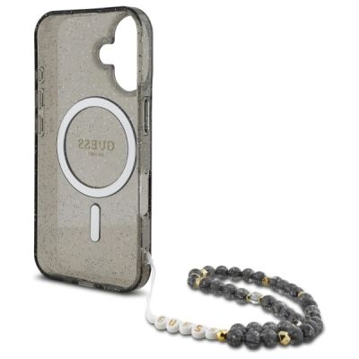 6. Guess IML Glitter With Pearl Strap MagSafe case for iPhone 16 - black