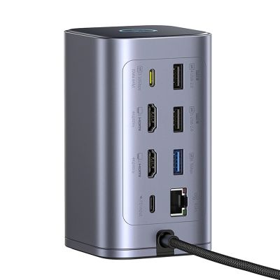 5. Baseus NU1 Air Spacemate hub 12in1 USB-C docking station - 2xHDMI 4K@60Hz 2xUSB-C 10Gb/s 2xUSB-A 5Gb/s 2xUSB-A (480Mb/s) RJ45 SD/microSD 3.0 USB-C (PD) - gray