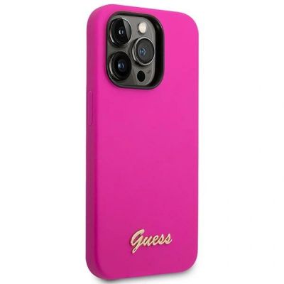 4. Guess Silicone Vintage Gold Logo Case for iPhone 14 Pro - Fuchsia