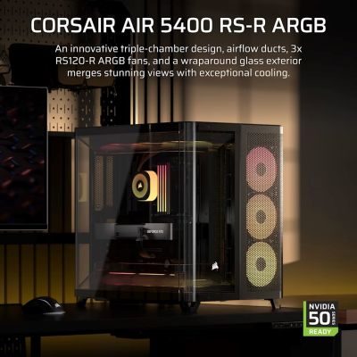 4. Corsair AIR 5400 RS-R ARGB Mid-Tower Case with Tempered Glass, Black