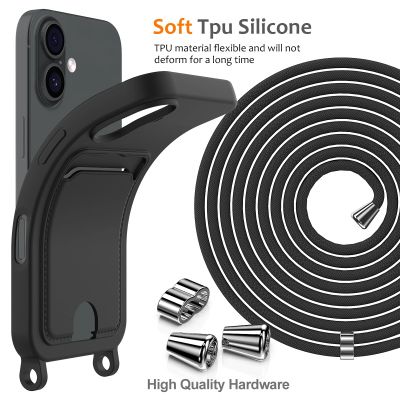 7. iPhone 17 TPU Case with Card Holder and Crossbody Lanyard - Black