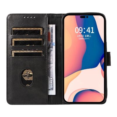 7. Leather Book Case for iPhone 16 - black