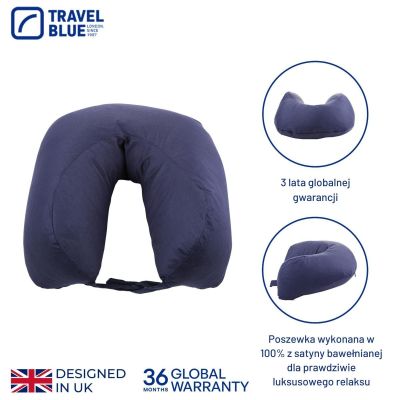 4. TRAVEL BLUE CRESCENT-SHAPED TRAVEL PILLOW WITH NATURAL GOOSE FEATHERS
