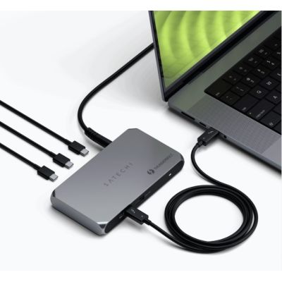 4. Satechi Thunderbolt 4 Slim Hub Pro - USB-C hub (DC 20V port, USB 3.2 Gen 2 Data Port, 3x Thunderbolt 4 port) (space gray)