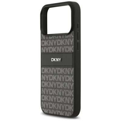 6. DKNY Repeat Texture Pattern with Tonal Stripe Case for iPhone 17 Pro Max - Black