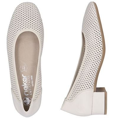 5. Women's leather pumps with openwork, beige Rieker 43459-60