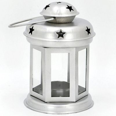 2. TEA LIGHT LANTERN CANDLE HOLDER 15CM SILVER