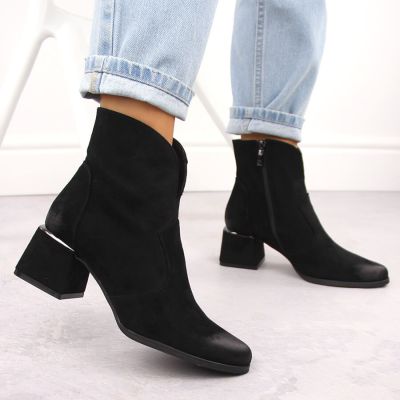10. Women's suede high-heeled ankle boots, black, Potocki 12422