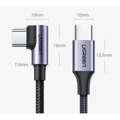 16. Ugreen US255 50123 USB-C (straight) / USB-C (angled) PD QC cable 60W 3A 1m - gray