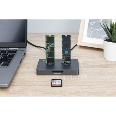 5. USB-C 3.2 Gen2 Docking Station for M.2 Duo NVMe and SATA SSDs (max. 2x 4 TB) with SD-Express 7.1 Card Reader (max. 2 TB), Black