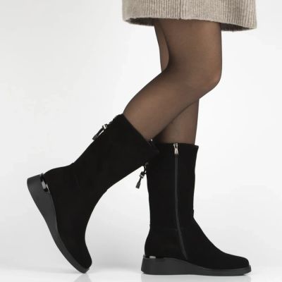 4. Women's leather high wedge ankle boots, black Filippo DBT7210