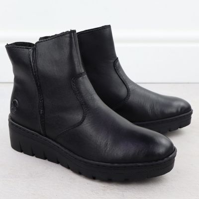 3. Women's leather wedge ankle boots black Rieker X9165-01