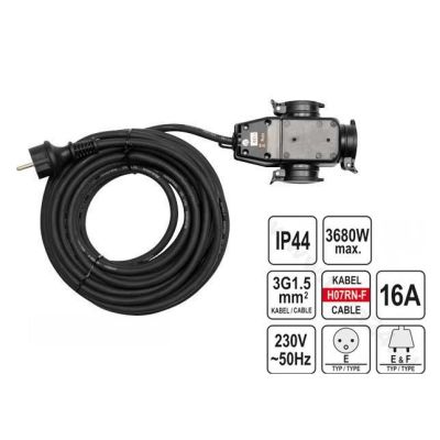 2. Yato YT-81162 20m Power Strip 3 x Socket Indoor/Outdoor Black