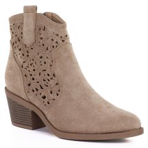 Women's suede ankle boots with openwork heel, beige, S.Barski HY61-8012