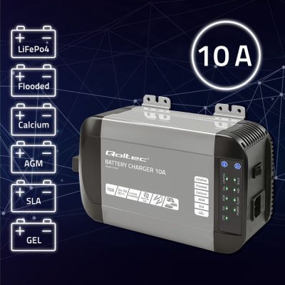 2. Qoltec Intelligent Monolith Charger for LiFePO4 AGM GEL SLA Batteries | 10A | 24V
