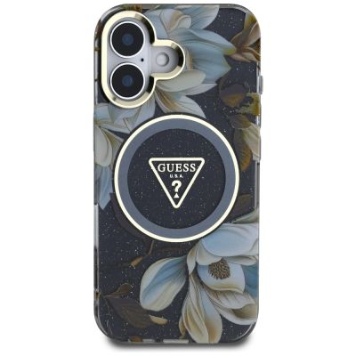 3. Guess Glitter Flowers Triangle Buttons MagSafe case for iPhone 16 black