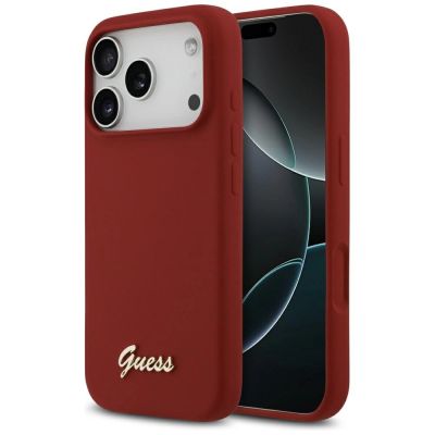 Guess Silicone Script Metal Logo MagSafe Case for iPhone 17 Pro - Red