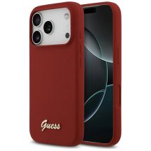 Guess Silicone Script Metal Logo MagSafe Case for iPhone 17 Pro - Red