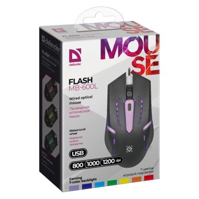 8. Defender Flash Wired Mouse MB-600L OPTIC LED 1200 DPI 4P 52600
